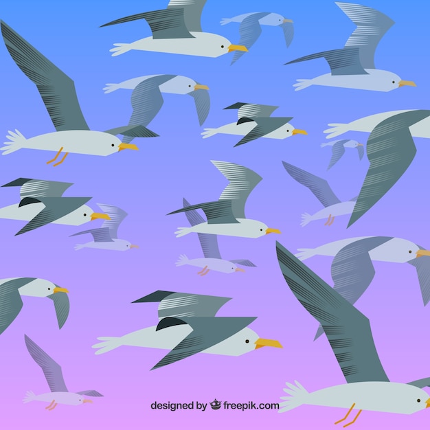 Free Vector background with flying seagulls