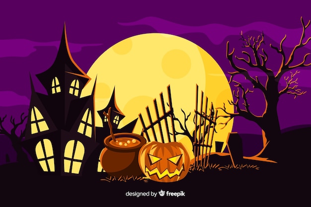 Background with halloween flat design