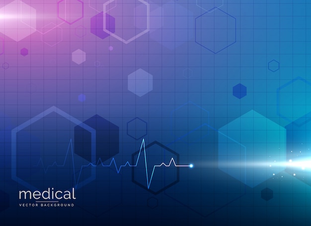 Background with hexagons and electrocardiogram