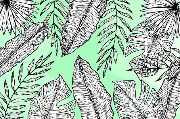 Background with linear tropical leaves and pastel color