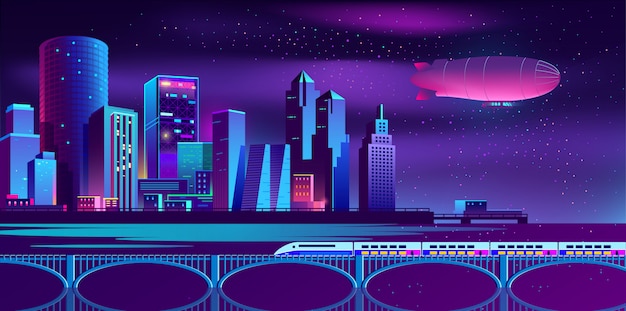 background with night city in neon lights