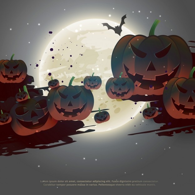 Free Vector background with pumpkins on a full moon for halloween night