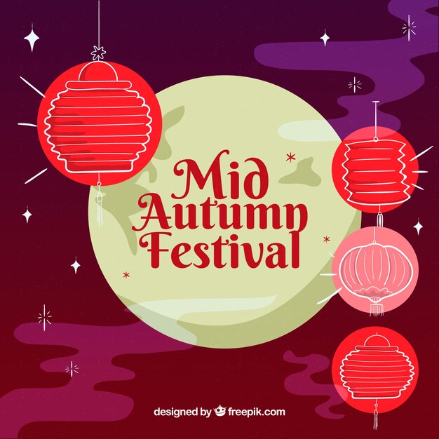 Background with red lanterns, mid autumn festival