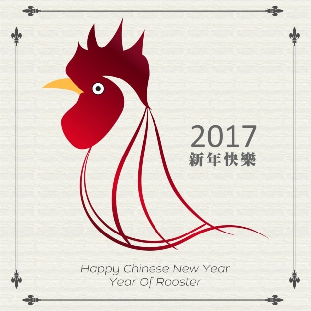 Free vector background with a rooster for chinese new year