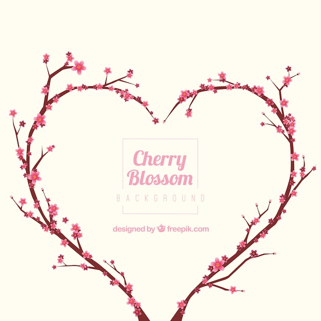 Free Vector background with sakura in a heart shape