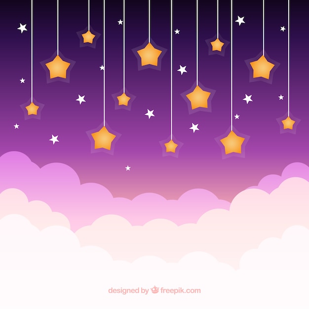 Free vector background with shiny stars and clouds