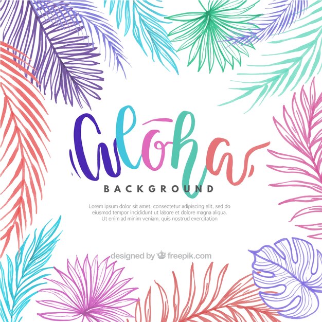 Background with sketches of colorful palm leaves