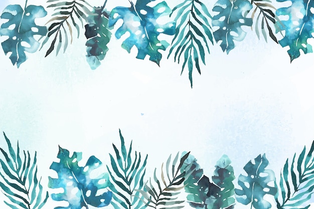 Background with tropical leaves in watercolor