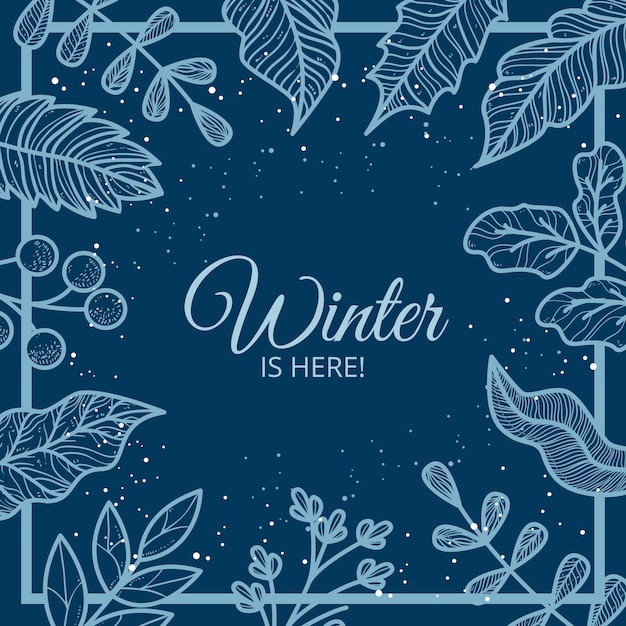 Background with winter leaves and winter is here message