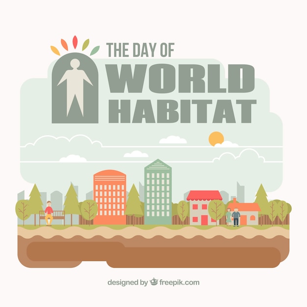 Free Vector background of world habitat day with beautiful houses