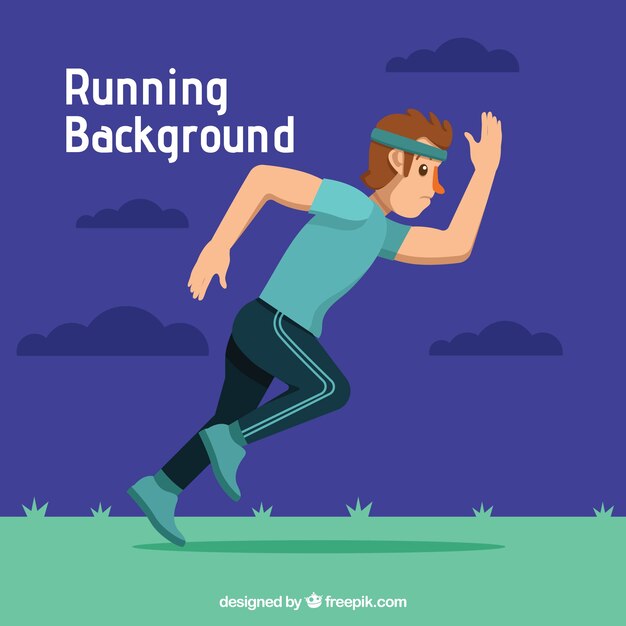 Background of young woman running in flat design