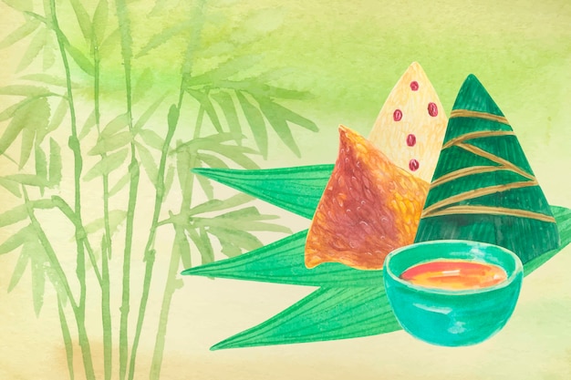 Free Vector background of zongzi and sauce