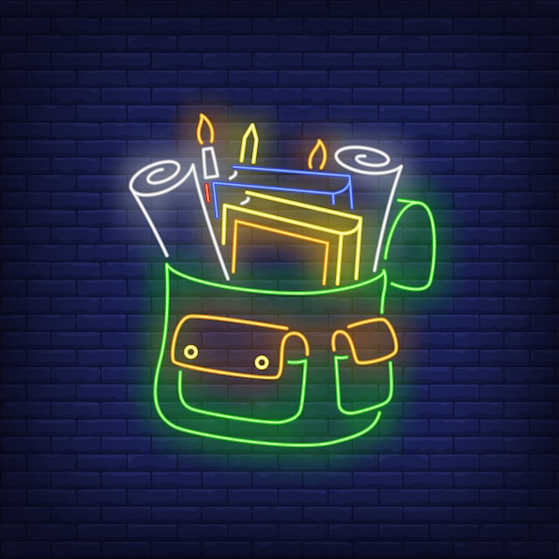 Backpack with stationery neon sign