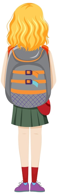 Free vector backside of traveler girl on white background