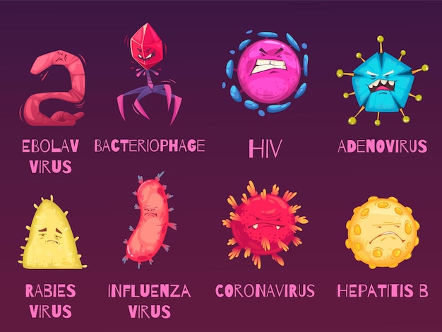 Free Vector bacteria and virus icons set with influenza and ebola symbols flat isolated vector illustration