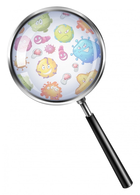 Free Vector bacterias through magnifying glass