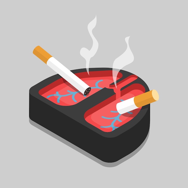 Free Vector bad habit lungs ashtray flat isometric