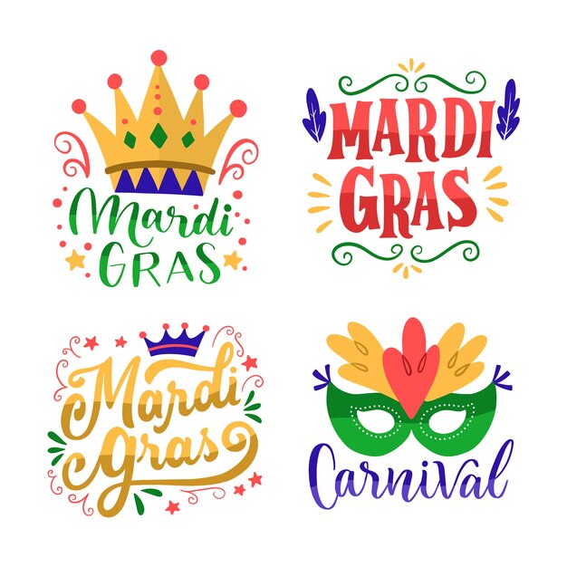 Badge collection with mardi gras concept