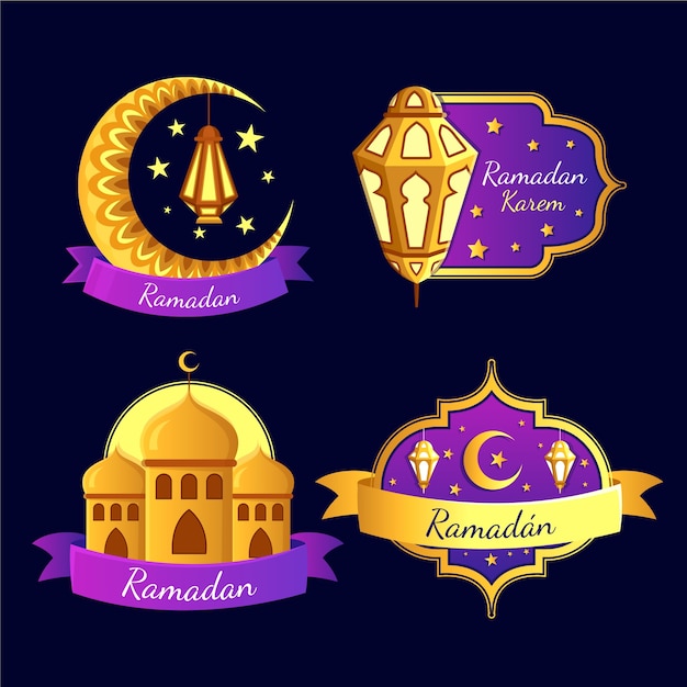 Free Vector badge collection with ramadan