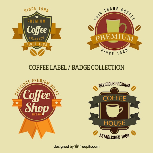 Free Vector badges for coffee with ribbons  