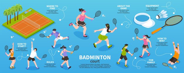 Badminton Court Isometric Infographics