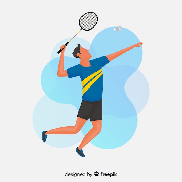 Badminton player with racket and feather