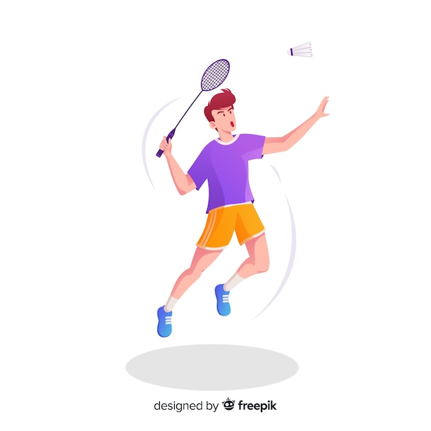 Badminton player with racket and feather