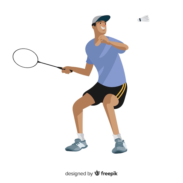 Badminton player with racket and feather