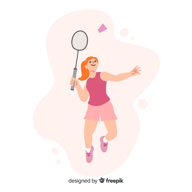 Badminton player with racket and feather