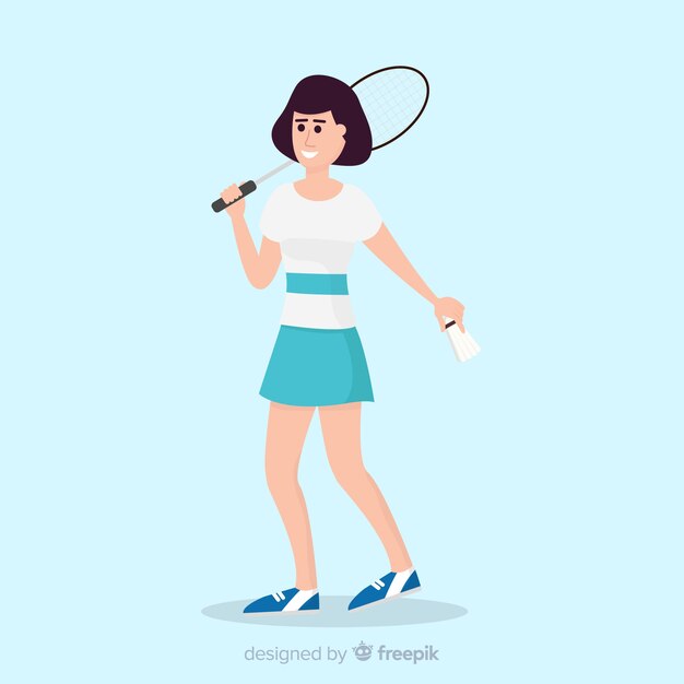 Badminton player with racket and feather