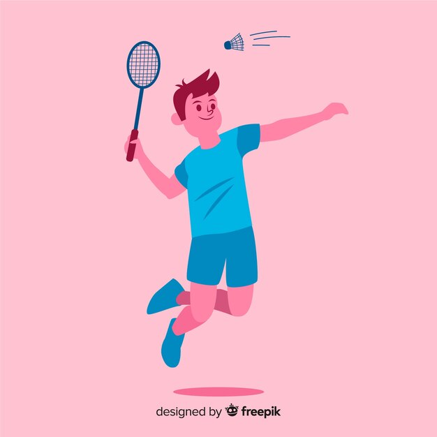 Badminton player with racket and feather