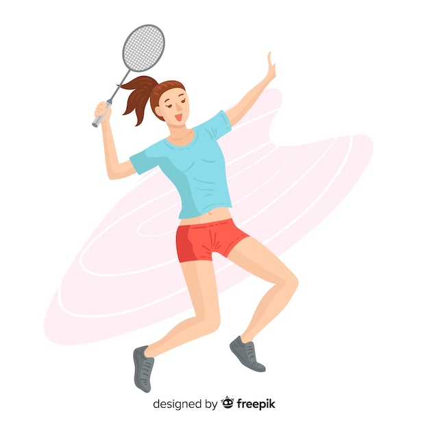 Badminton player with racket and feather