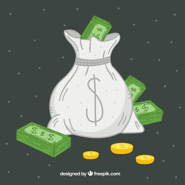 Free Vector bag background with banknotes and coins