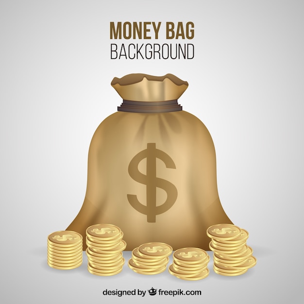 Free vector bag background with golden coins