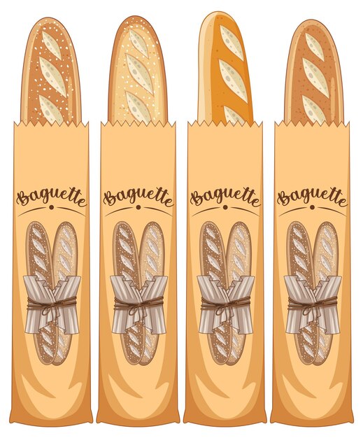 Free vector baguette bread in paper bag