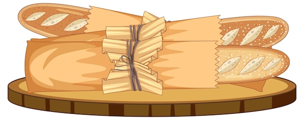 Free Vector baguette bread on wooden tray