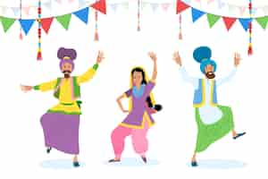 Free vector baisakhi indian festival with people dancing