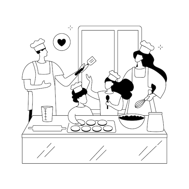 Free vector bake together abstract concept vector illustration family fun during quarantine home sitting ideas spending time together during isolation adults baking with children abstract metaphor