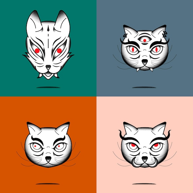 Free Vector bakeneko japanese monster cat element set vector