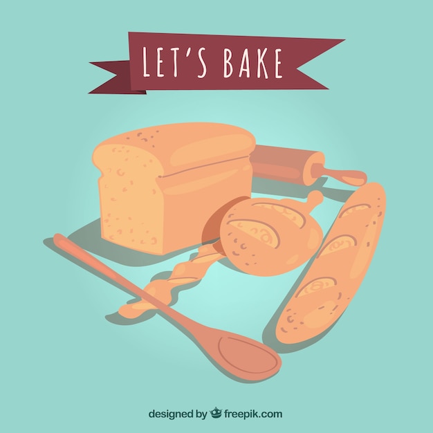 Free Vector bakery background with bread in flat style