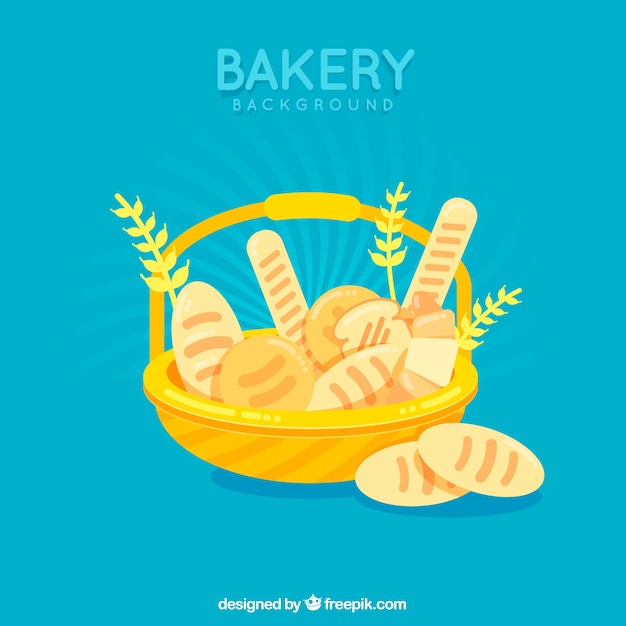 Bakery background with bread in flat style