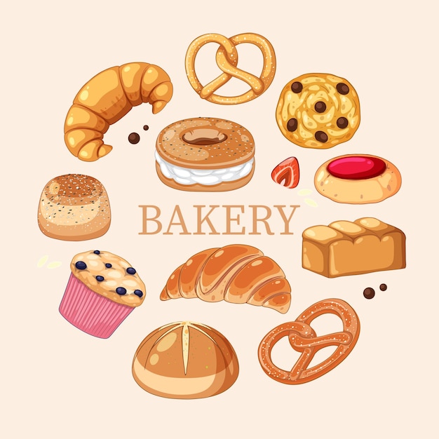 Free Vector bakery banner with bread and pastry products