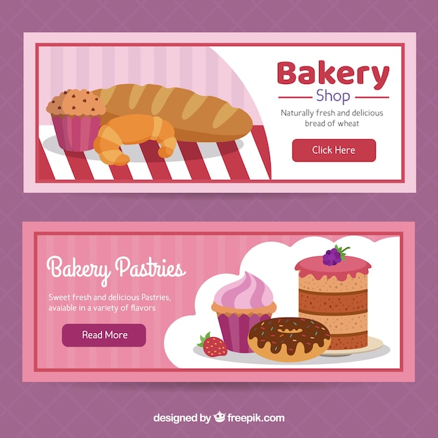 Bakery banners with sweets in flat style