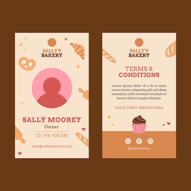 Bakery hand drawn flat id card