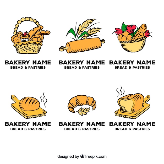 Bakery logos collection in hand drawn style