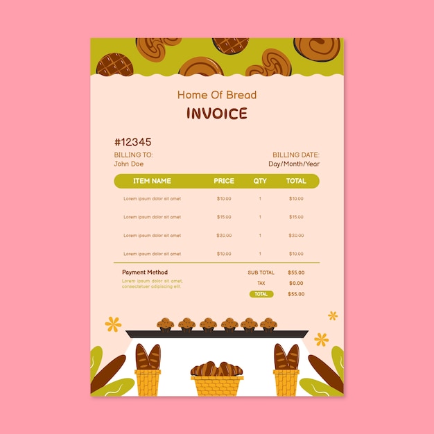 Bakery products invoice template