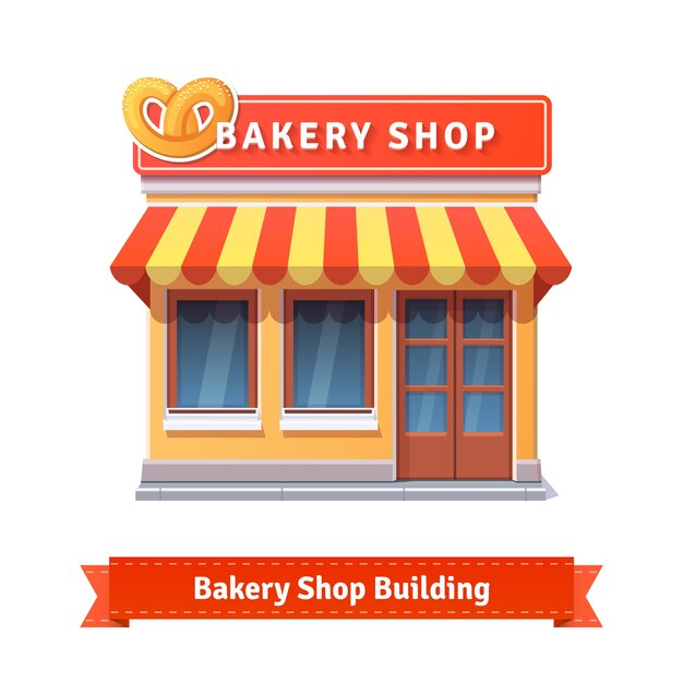 Bakery shop building facade with signboard