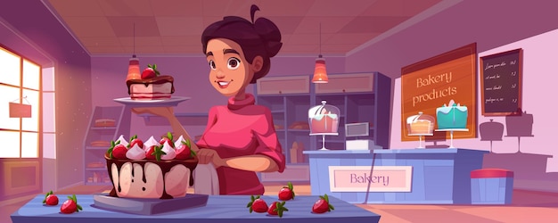 Free Vector bakery shop interior with woman baker