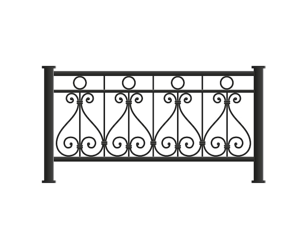 Free Vector balcony fence railing composition with realistic front view image of decorative forged style fence isolated vector illustration