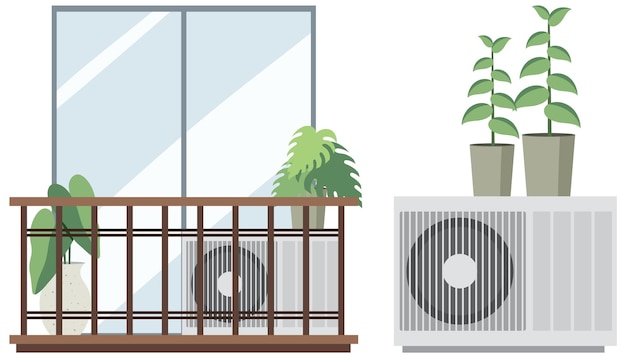 Free Vector balcony garden flat with air conditioner on white background